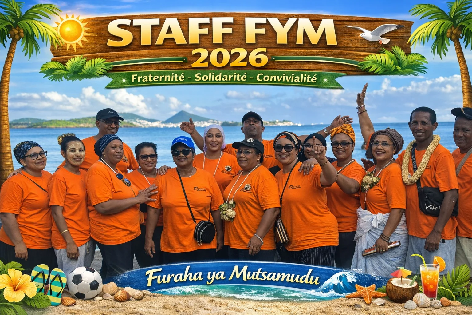 Photo de groupe du staff FYM lors d’un temps fort à Hamaha